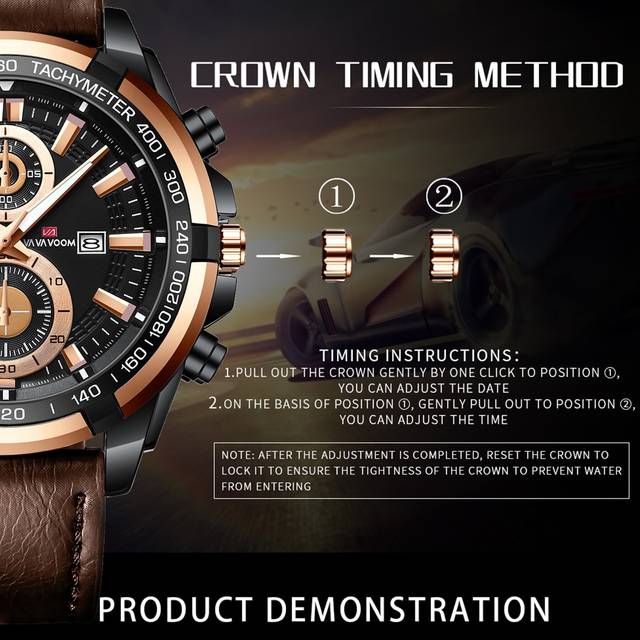 VA VA VOOM 1pc Men&#39;s Quartz Watch Sports Style Black & Rose Gold & Silver & Gold 46mm Large Dial Man Clock Original Movement Casual Fashion Military Style Watch