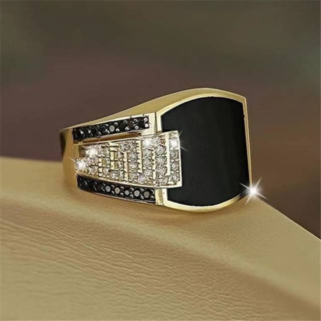 SHEIN European and American Hip Hop Men&#39;s Ring Wide Face Inlaid Black Diamond Men&#39;s Ring Full of Diamonds Ring in the World