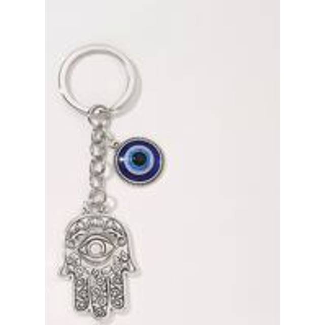 Evil Eye & Hamsa Hand Charm Nyckelring för presenter, plånböcker, skolväskor, ryggsäckar och väskor - Silver (En-Storlek)