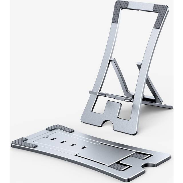 Telefonställ aluminium, 4-nivåer silikon Anti-halk justerbar hopfällbar telefonhållare för skrivbordsresor, kontorsbordstillbehör - Silver (En-Storlek)