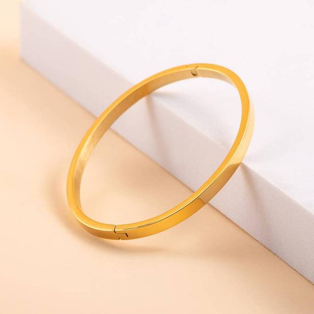 SHEIN Stainless Steel Bracelet Unisex Simple Oval Shape Shiny Bangle With Clasp (for Women)