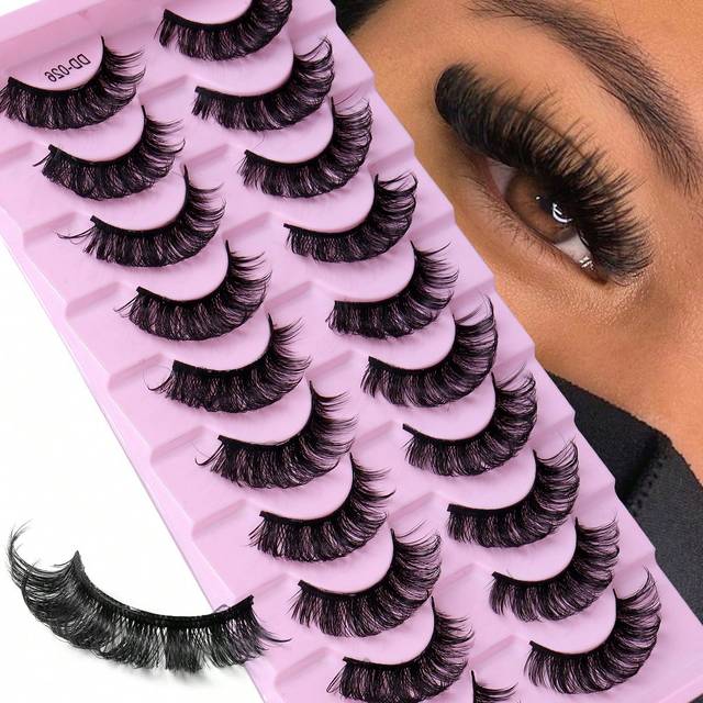 CMAYOME 10 Pairs Russian Strip Lashes Fluffy Mink Lashes 3D False Eyelashes Russian Volume Eyelashes Fake Eyelashes Dramatic Messy Mink Lashes Wispy Long Foxy