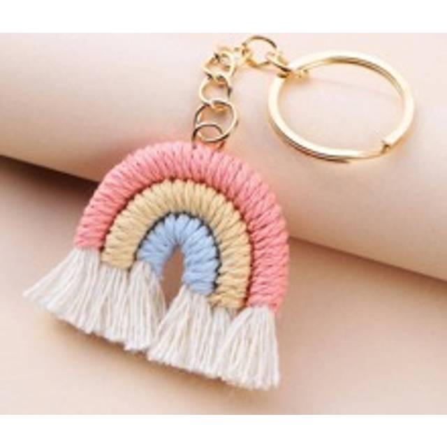 SHEIN Boho 1pc Rainbow Keychain Tassel Keychain, Bag Hanger Keychain Handbag Charms Keyring Bohemian Car Keyring Holder,Bag Purse Charm Gift Souvenir