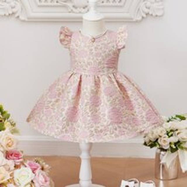 SHEIN Baby Girl Floral Jacquard Ruffle Trim Dress