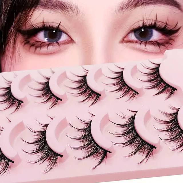 SHEIN 5 Pairs Manga Anime Lashes Natural Look Faux Mink Wispy Fluffy 3D Volume Eyelashes Korean Japanese Asian Cosplay Eyelashes