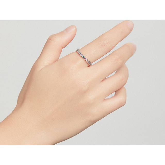 bamoer BAMOER 925 Sterling Silver Rainbow Stackable Band Ring For Women Fashion Dazzling CZ Stone Jewelry Gift