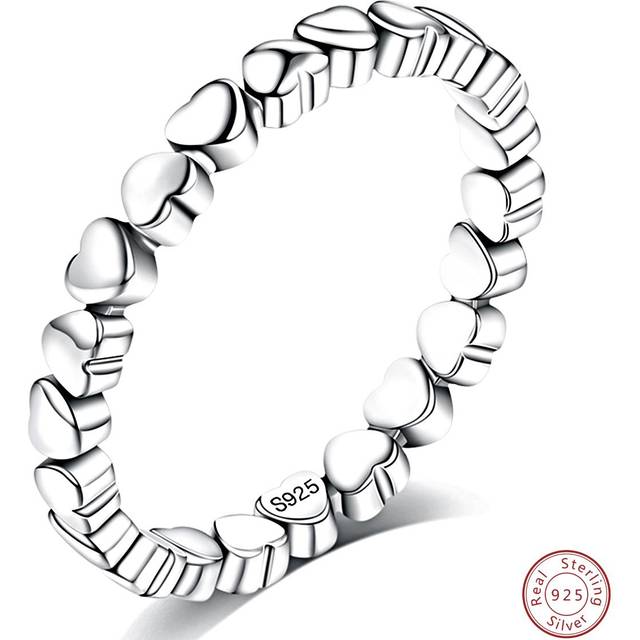 SHEIN S925 Sterling Silver Memorial Ring With Heart Shaped Charm, Suitable For Ladies&#39; Daily Wear Valentines