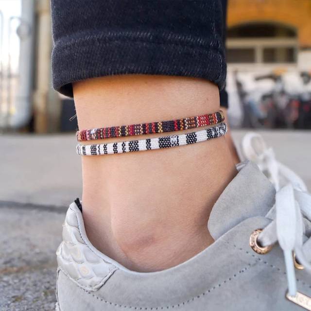 SHEIN Fashionable and Popular 2pcs Men Color Block Braided Anklet for Jewelry Gift and for a Stylish Look