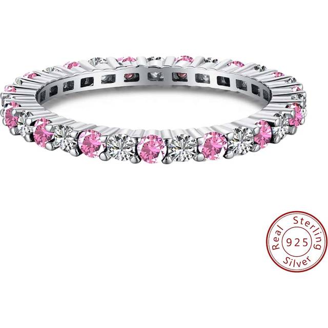 Esberry 1pc Sparkle Pink CZ Engagement Ring Wedding Band For Women s925 Sterling Silver Promise Ring Eternity Ring Fine Jewelry Gift For Party Dating