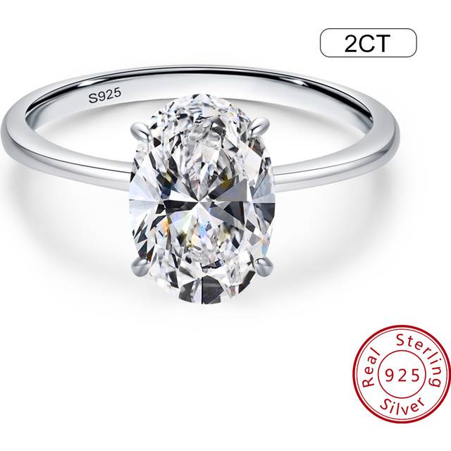 SHEIN 1pc 2ct Classic Simple S925 Sterling Silver Oval Ring, Providing Exquisite Jewelry For Women&#39;s Engagement Wedding Bridal Jewelry