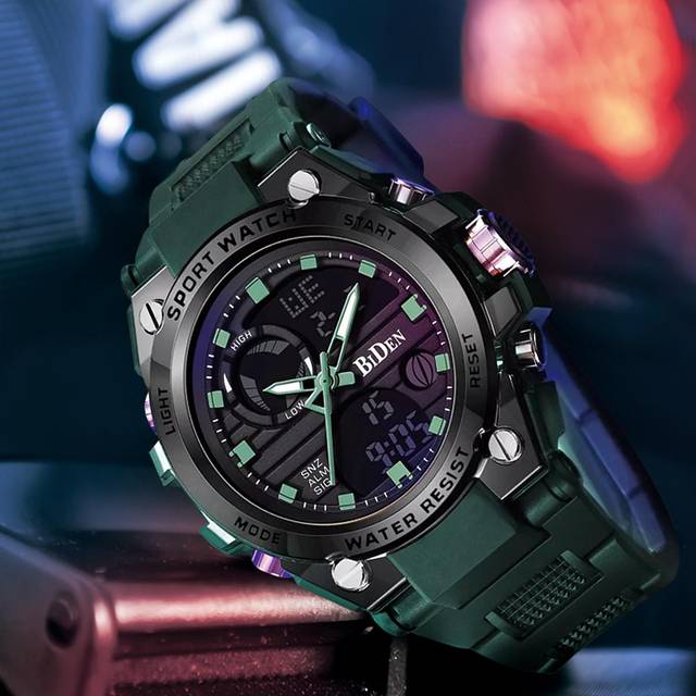 BIDEN BIDEN Men&#39;s Student Multifunctional Sports Watch, Stopwatch, Timer, Time Telling, Waterproof, LCD Men&#39;s Outdoor Waterproof Dual Display Night Light Wa