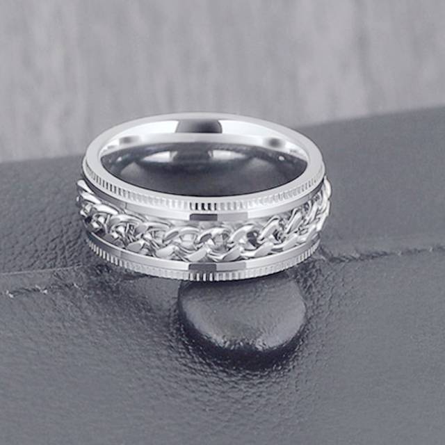 1st Creative Roterbar Mode Titan Stål Ring, Stress Relief Ring Rostfritt stål, Trendig Roterbar Kedje Dekor Titan Stål Ring För Män & Kvinnor, Hip-hop - Silver (7,9,11,13,6,8,10,12)