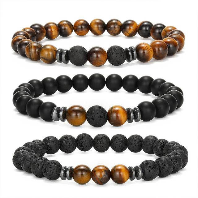 Fashionabla och populära 3st armband med stenpärlor för män för smyckengåva och för en snygg look - Multifärgad (En-Storlek)