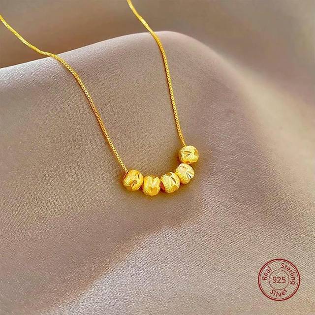 925 sterling silver frostat silverpärlhalsband för kvinnor, unik design och elegant - Gult guld (En-Storlek)