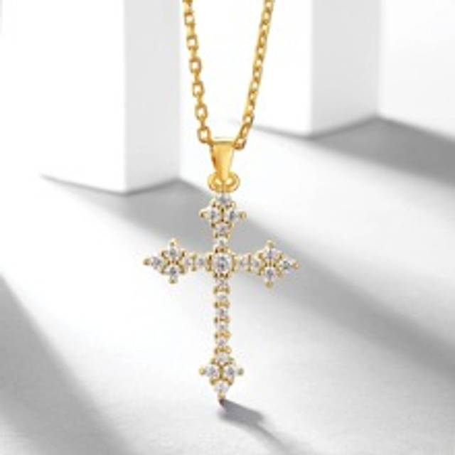 1 st fashionabla och lyxiga silverkorshängande halsband med cubic zirconia för kvinnor som dejtingpresent - Gult guld (En-Storlek)