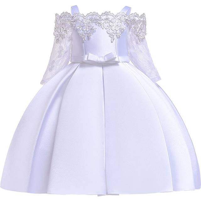 SHEIN Young Girl Solid Color Satin & Lace Splicing Dress With Bowknot Waist Decoration, Elegant And Gorgeous Dress Suitale For Birthday Party