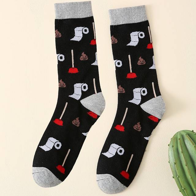 SHEIN 1pair Men&#39;s Happy Toilet Printed Mid-Calf Novelty Socks