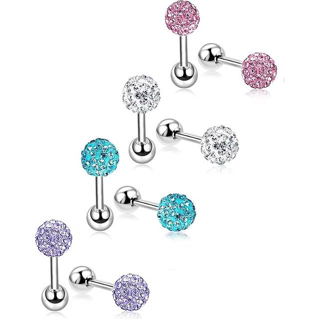 SHEIN 4pairs/set Stainless Steel Screw Fixation Ear Back Ear Cartilage Stud Earrings With Rhinestone For Women, Multicolor