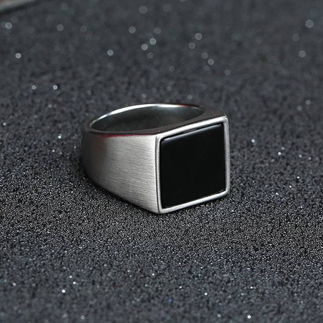 Fashionabla och populära fyrkantiga dekorringar för män i rostfritt stål för smyckengåva och för en snygg look - Silver (7,9,11,8,10,12)