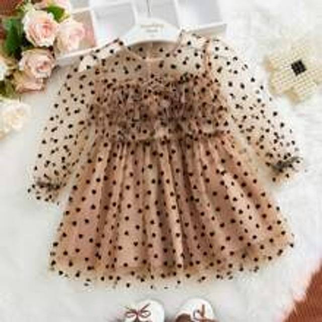 SHEIN Baby Girl Flounce Sleeve Layered Ruffle Detail Allover Heart Print Mesh Dress