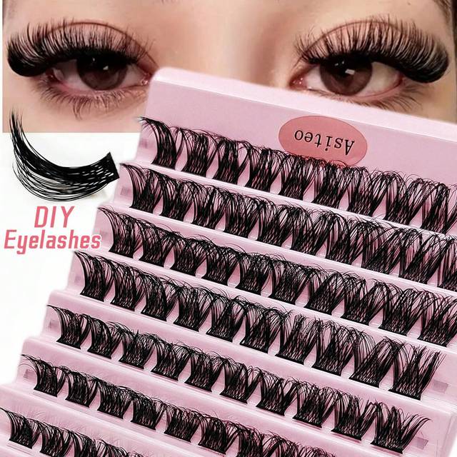 DIY Ögonfransförlängning 100 kluster Manga Fransar D Curl Volym Mjuka och lätta ögonfransar Individuella ögonfransar Makeup Extensions Gör det själv h - Svart