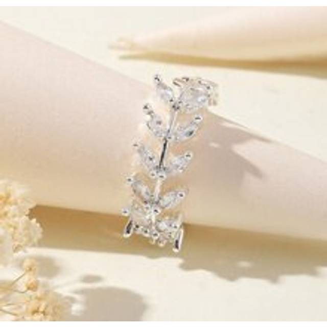 SHEIN One High Quality Brass Micro-Inlaid Cubic Zirconia Open Ring, Four Seasons Style, Designed With Creative Leaf Pattern, Featuring European & American A