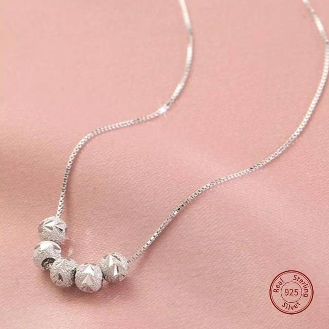 SHEIN 925 Sterling Silver Frosted Silver Bead Necklace Women&#39;s Niche Design High-End Elegant Round Bead Clavicle Chain Holiday