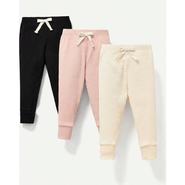 Cozy Pixies Baby Girl 3pcs Solid Color Bow Decor Pants Set, Apricot Pink Black