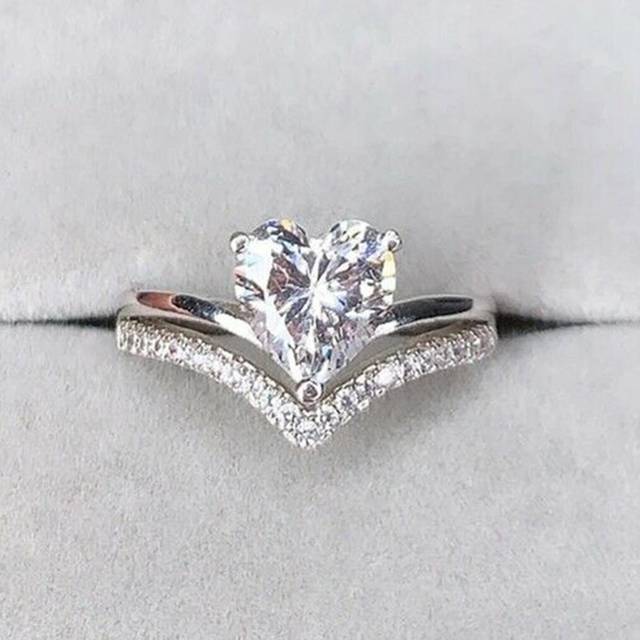 SHEIN 1pc Glamorous Heart Cubic Zirconia Ring For Women Wedding Engagement Party Valentine&#39;s Day Gift Valentines,Mom,Mother,Mother&#39;s Day,Gift
