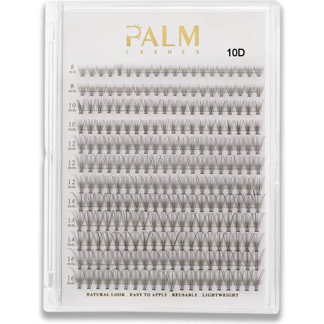 PALM LASHES Cluster Lashes 240pcs 10DMixed Tray DIY Eyelash Extension D Curl Long Individual Lashes Faux Mink Lash Clusters Extensions Black (0.07D-8-16mm)