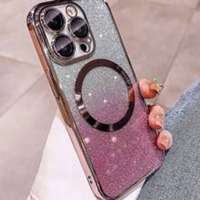 SHEIN Apple Sequins Ombre Sequin Elegant Electroplated Magnetic Wireless Charging Protective Case Suitable For MagSafe Charger, Compatible With IPhone13, IP