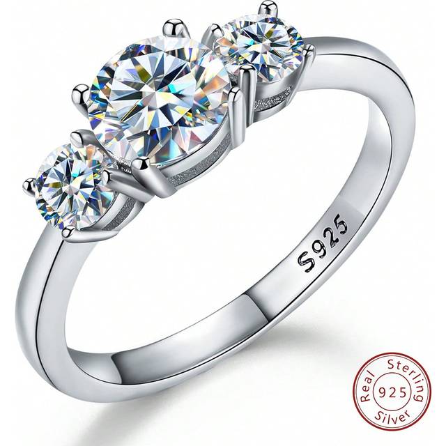 Esberry 1Pc 1.6CT Gorgeous S925 Sterling Silver Moissanite Rhinestone Engagement Wedding Band Eternity Ring Promise Ring Triple Diamond Ring Fashion Gift For