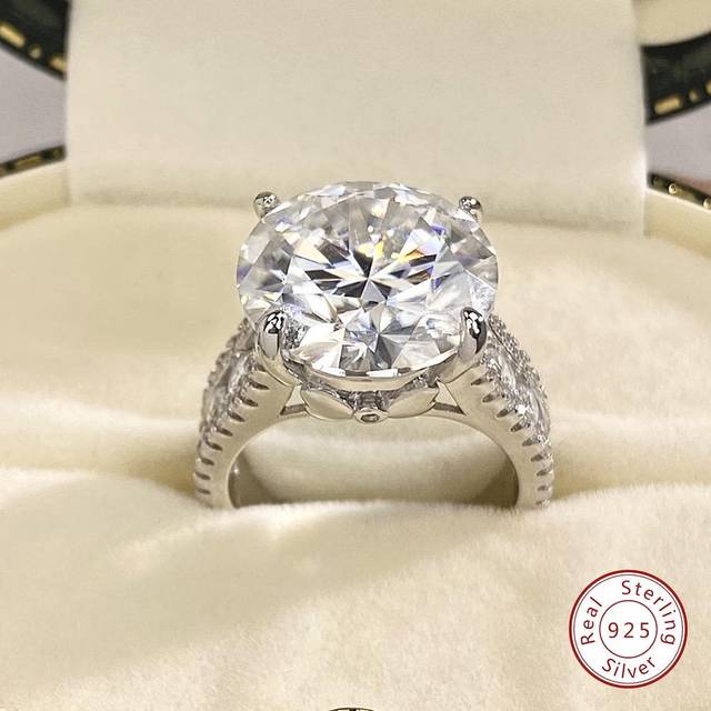 Esberry 1Pc 10CT Moissanite Rhinestone Engagement Ring Wedding Band For Women S925 Sterling Silver Round Promise Ring Eternity Ring Anniversary Ring Luxury Je