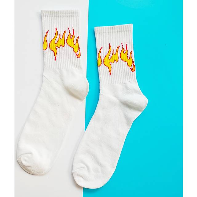 SHEIN 1pair Men Best Socks Flame Print Crew Socks