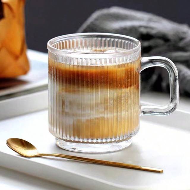 Vertikalt mönsterglas med handtag, prisvärd mugg, kaffekopp 1 st - Genomskinlig (En-Storlek)