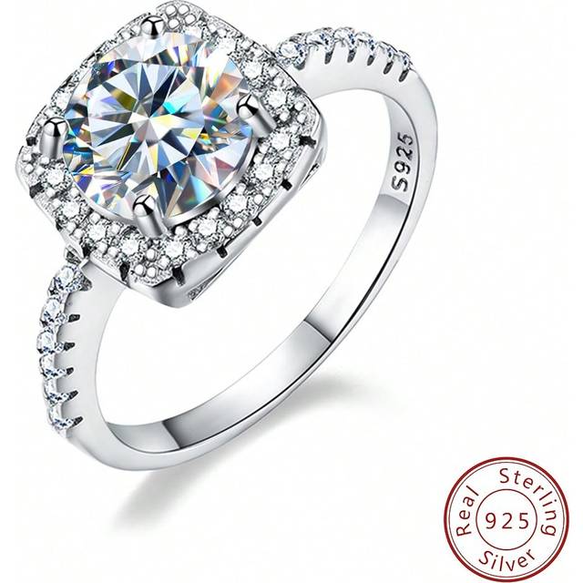 Esberry A Moissanite Rhinestone Engagement Wedding Band Eternity  Ring Promise Ring Anniversary Ring S925 Sterling Silver Rings Luxury Jewelry Gifts For Women