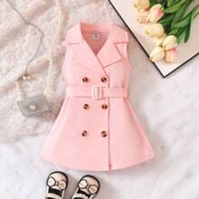 SHEIN Baby Girl Double Breasted Belted Vest Dress
