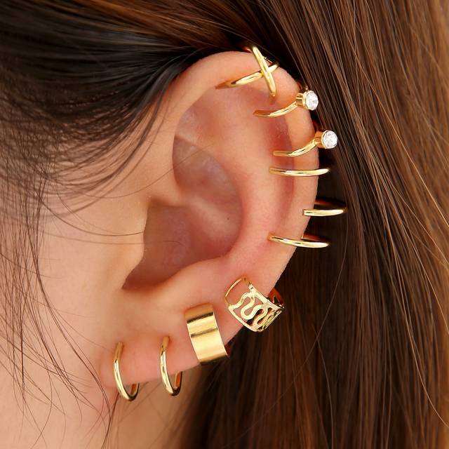 17KM 12pcs/set Ear Cuff Cartilage Clip On Earrings Ear Clip Fake Cartilage Earrings Non-Piercing Cartilage Ear Clip