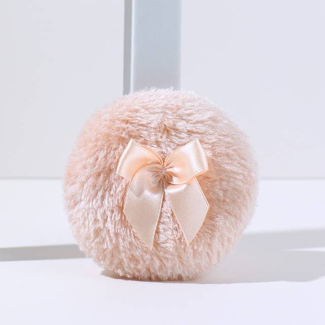 1 st Långt hår Lös Powder Puff Velvet Puff Soft Face Makeup Blender, Portable Soft Sponge Volume Puff, Rund Velvet Puff Med Band, Lämplig för Loose Po - Champagne