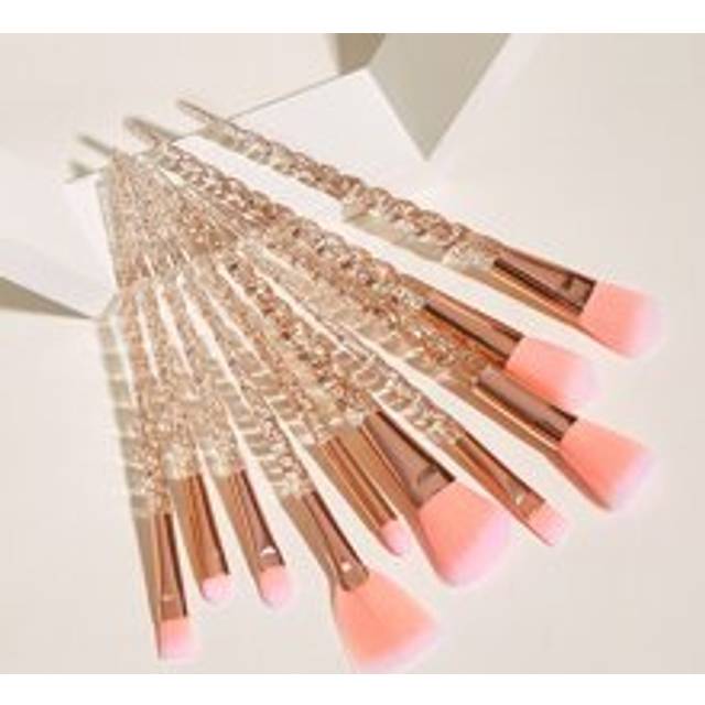 10 stycken ljusguld Unicorn Spiral Pole Borste Kabuki Makeup Brush Eye Shadow Powder Blusher Powder Makeup Borste, Mineral Och Flytande Sminkborste, P