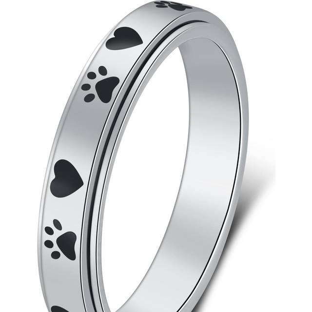 SHEIN 1pc 4mm Relief Anxiety Love Print Paw Print Star Moon Rotatable Ring, Highly Polished Silver Titanium Steel Ring For Daily Wear & Valentine&#39;s Day Gift
