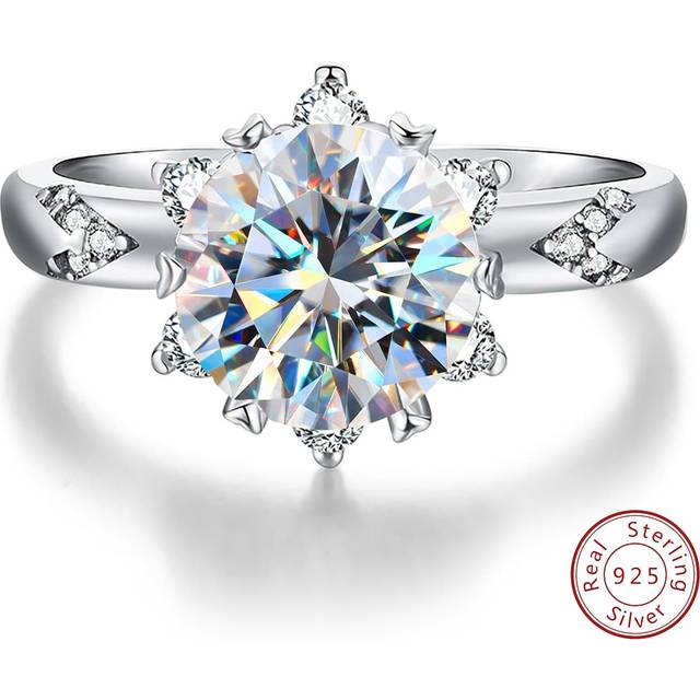 Esberry 1Pc 2ct Moissanite Rhinestone Engagement Ring Wedding Band For Women S925 Sterling Silver Sparkle Flower Promise Ring Eternity Ring Anniversary Ring V