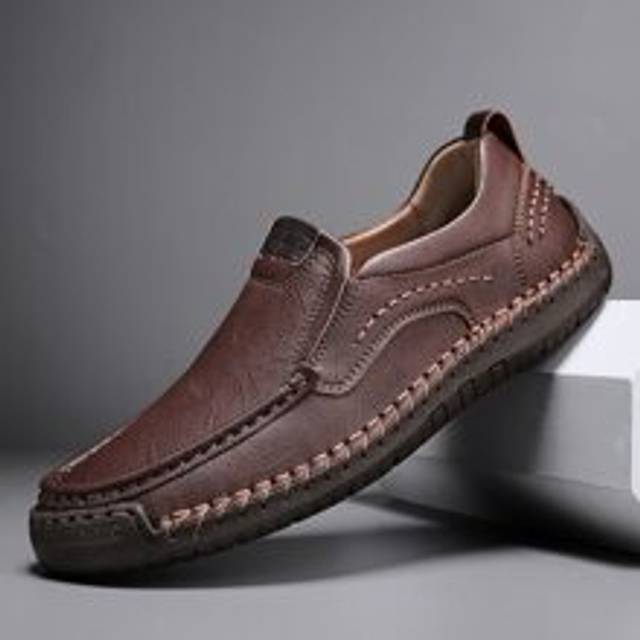 PU Slip-on Loafers herr Handsydda gängade Casual Driving Skor Mjuk botten Mjuk Penny Loafers Flat Toe Loafers - Brun (EUR38,EUR39,EUR40,EUR41,EUR42,EUR43,EUR44,EUR45,EUR46,EUR47,EUR48)