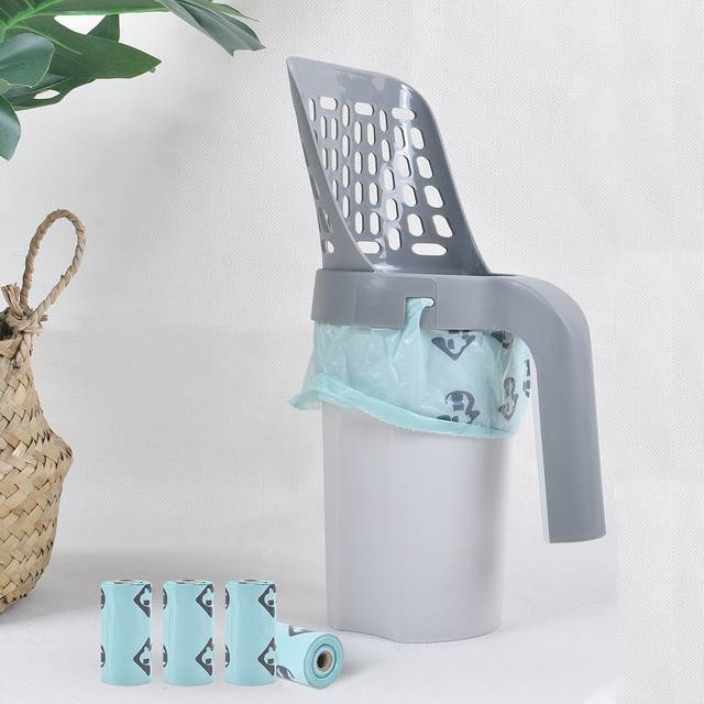 SHEIN All-in-one Plastic Cat Litter Scoop With Portable Handle And Garbage Bag, Including 4 Rolls Of Scented Waste Bags
