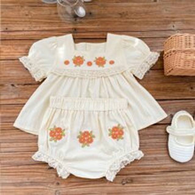 Sommaroutfit för spädbarn , Babyflickkläder Broderi 2st set , Söta babykläder - Aprikos (6-9M,12-18M,18-24M,2-3Y,3-6M)