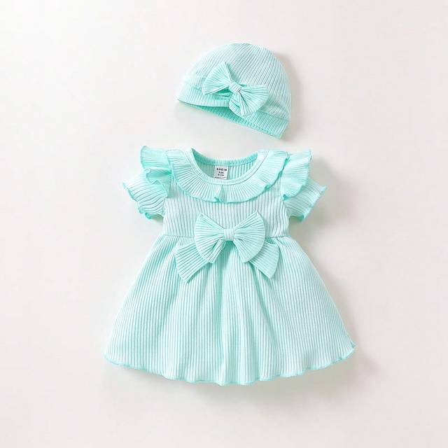 SHEIN Baby Girl Newborn Ruffle Trim Bow Front Dress