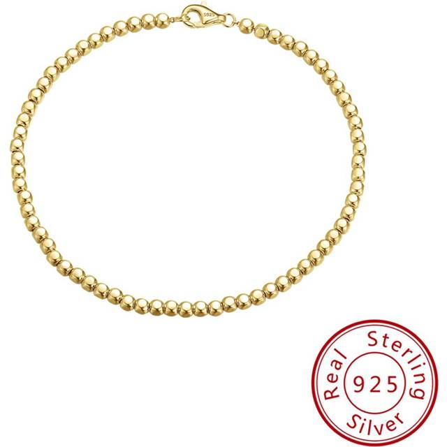 SHEIN 1 PC Genuine 925 Sterling Silver Beads Chain Bracelet Unique Beads Design Lobster Clasp Gorgeous 18K Gold Plated Jewelry Best Gift For Birthday Party