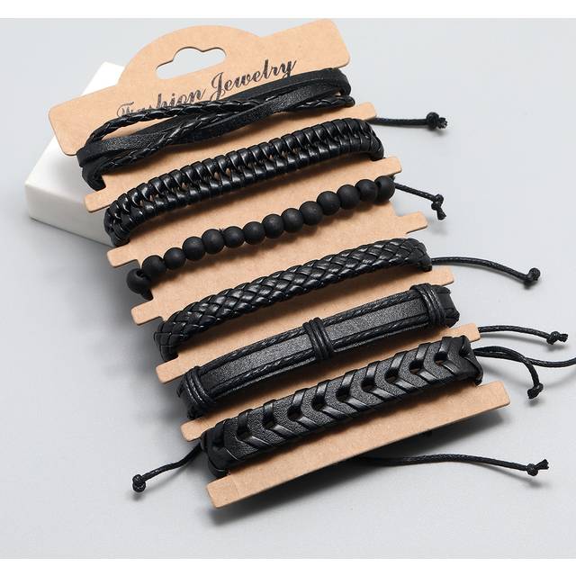 Fashionabla och populära 6st Minimalistiska män armband PU för smycken present och för en snygg look - Svart (En-Storlek)