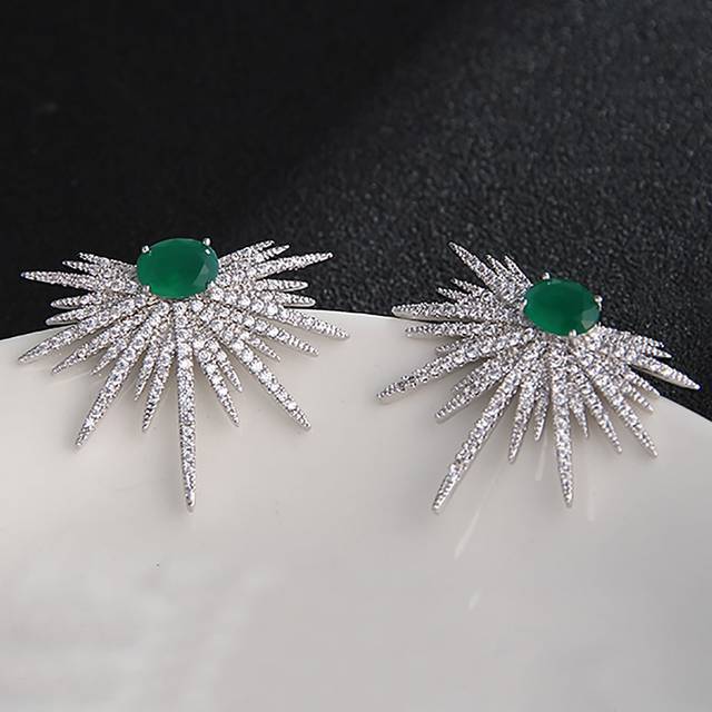 SHEIN 1pair Green Cubic Zirconia Marquise Stud Earrings For Women Party Wedding Dating Gift