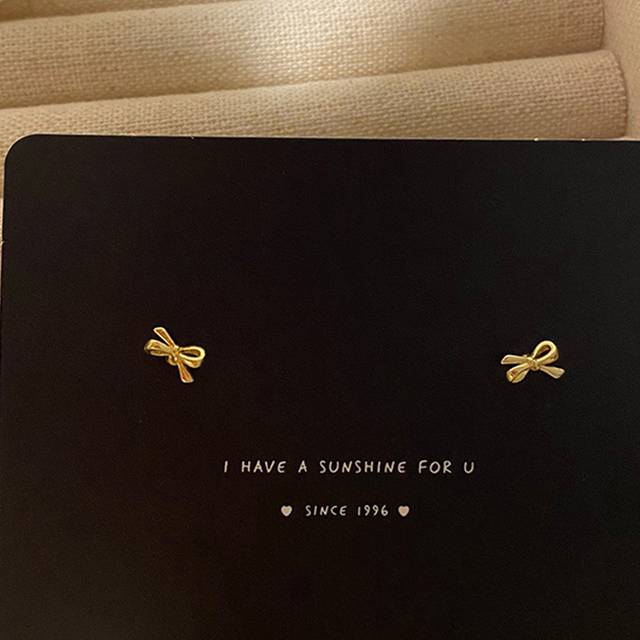 SHEIN 1pair Copper Alloy Ribbon Bow Stud Earrings For Women Valentines